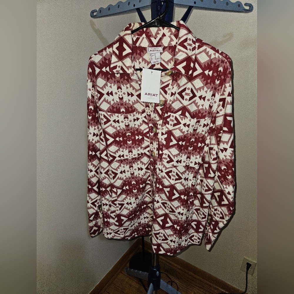 Ariat Women's Burgundy & Cream Southwest Shacket